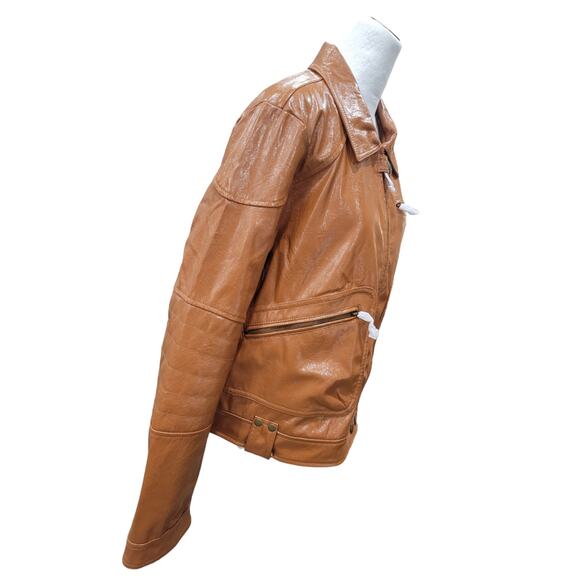 Free People Josie Jacket Large Women's Brown Vegan Leather Moto NEW - Picture 12 of 13